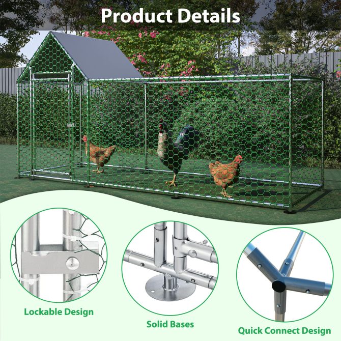 10x3FT Metal Chicken Coop Run Backyard Hen House Poultry Habitat Cage w/Cover - Image 3