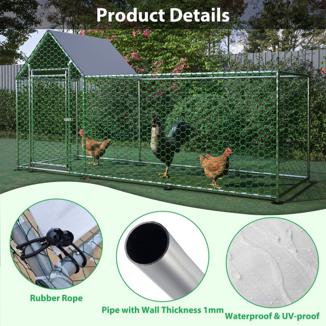 10x3FT Metal Chicken Coop Run Backyard Hen House Poultry Habitat Cage w/Cover - Image 4