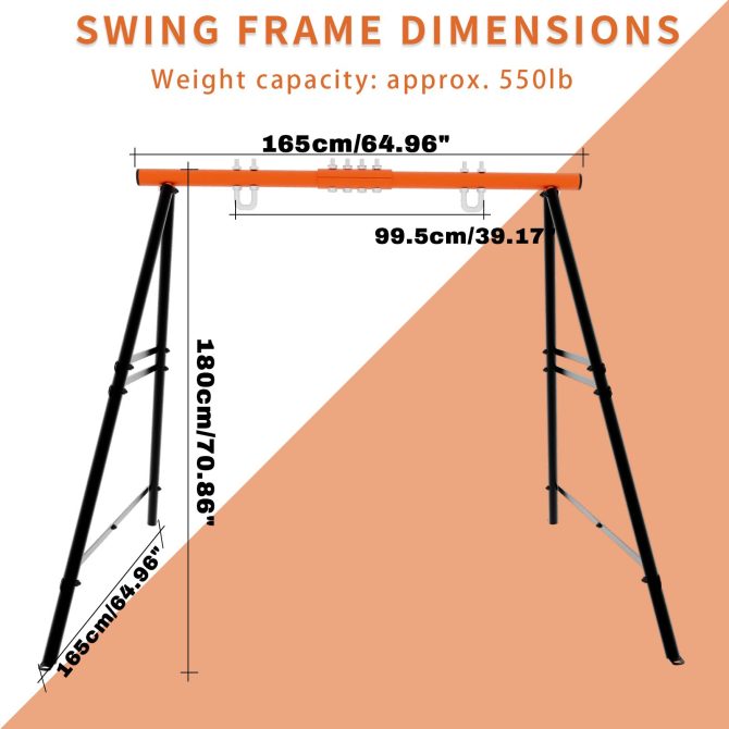 Metal Swing Stand Swing Sets for Backyard,Powder Coated Swing Frame of Swing Set with Extra Side Bars,880 Lbs Heavy-Duty A-Frame Outdoor Swing Fits Swing Chair,Porch Swing - Image 9
