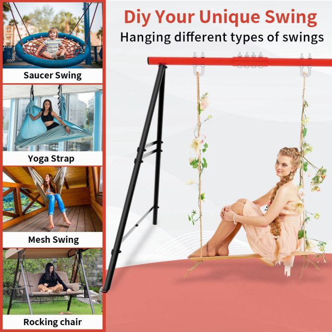 Metal Swing Stand Swing Sets for Backyard,Powder Coated Swing Frame of Swing Set with Extra Side Bars,880 Lbs Heavy-Duty A-Frame Outdoor Swing Fits Swing Chair,Porch Swing - Image 17