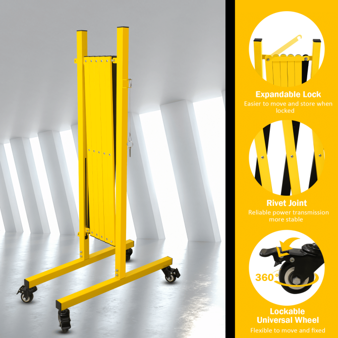 Metal Expandable Barricade,Folding Security Gate Safety Barrier with Casters,Mobile Barrier Gate, Adjustable Traffic Fence for Road Construction, Traffic Control,Cordon,Pool,Yellow Black - Image 3