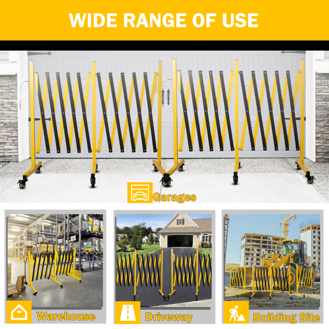 Metal Expandable Barricade,Folding Security Gate Safety Barrier with Casters,Mobile Barrier Gate, Adjustable Traffic Fence for Road Construction, Traffic Control,Cordon,Pool,Yellow Black - Image 6