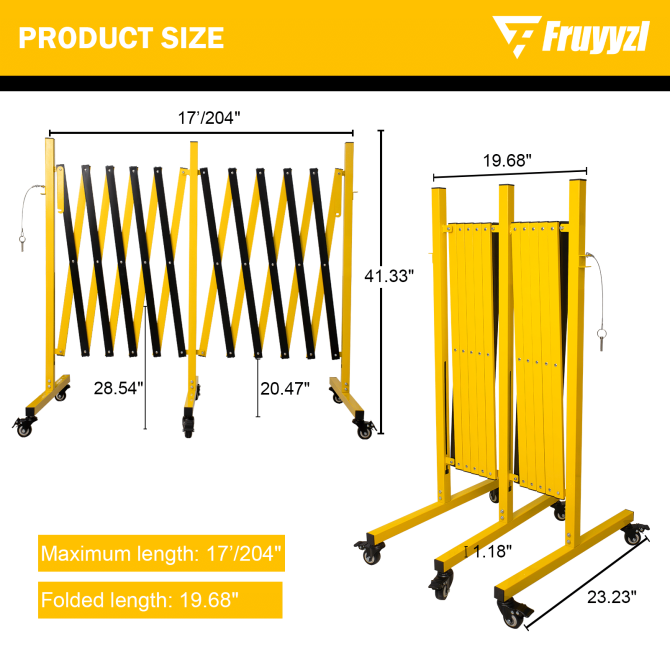 Metal Expandable Barricade,Folding Security Gate Safety Barrier with Casters,Mobile Barrier Gate, Adjustable Traffic Fence for Road Construction, Traffic Control,Cordon,Pool,Yellow Black - Image 20