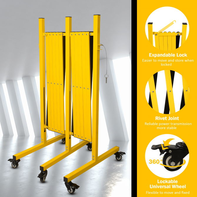 Metal Expandable Barricade,Folding Security Gate Safety Barrier with Casters,Mobile Barrier Gate, Adjustable Traffic Fence for Road Construction, Traffic Control,Cordon,Pool,Yellow Black - Image 21