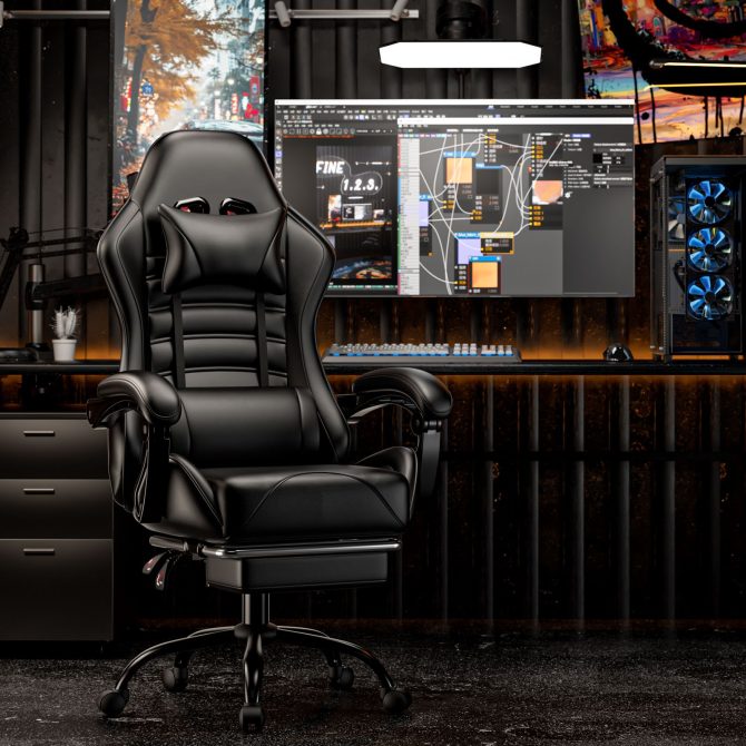 Ergonomic Gaming Chair for Adults, Comfortable Computer Chair for Heavy People, Adjustable Height Office Desk Chair with Wheels, Breathable Leather Video Game Chairs - Image 23