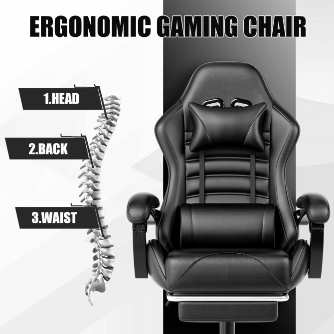 Ergonomic Gaming Chair for Adults, Comfortable Computer Chair for Heavy People, Adjustable Height Office Desk Chair with Wheels, Breathable Leather Video Game Chairs - Image 24