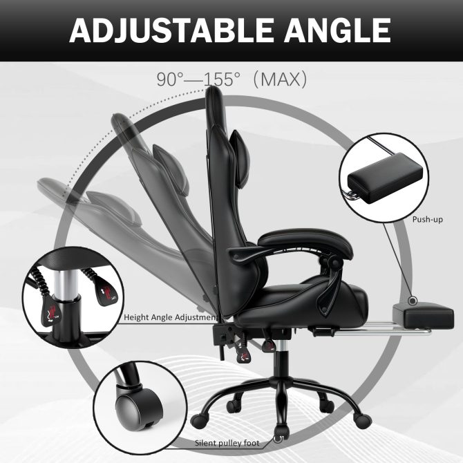 Ergonomic Gaming Chair for Adults, Comfortable Computer Chair for Heavy People, Adjustable Height Office Desk Chair with Wheels, Breathable Leather Video Game Chairs - Image 26