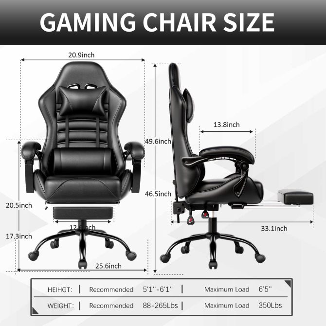 Ergonomic Gaming Chair for Adults, Comfortable Computer Chair for Heavy People, Adjustable Height Office Desk Chair with Wheels, Breathable Leather Video Game Chairs - Image 28