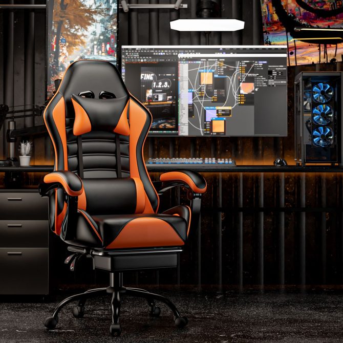 Ergonomic Gaming Chair for Adults, Comfortable Computer Chair for Heavy People, Adjustable Height Office Desk Chair with Wheels, Breathable Leather Video Game Chairs - Image 9