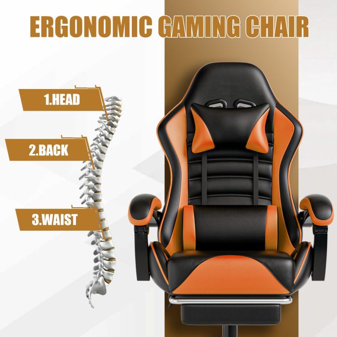 Ergonomic Gaming Chair for Adults, Comfortable Computer Chair for Heavy People, Adjustable Height Office Desk Chair with Wheels, Breathable Leather Video Game Chairs - Image 10