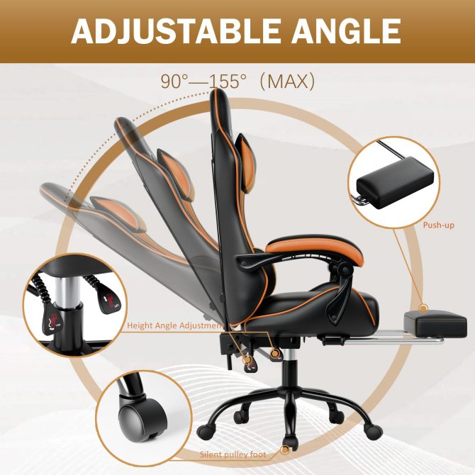 Ergonomic Gaming Chair for Adults, Comfortable Computer Chair for Heavy People, Adjustable Height Office Desk Chair with Wheels, Breathable Leather Video Game Chairs - Image 12
