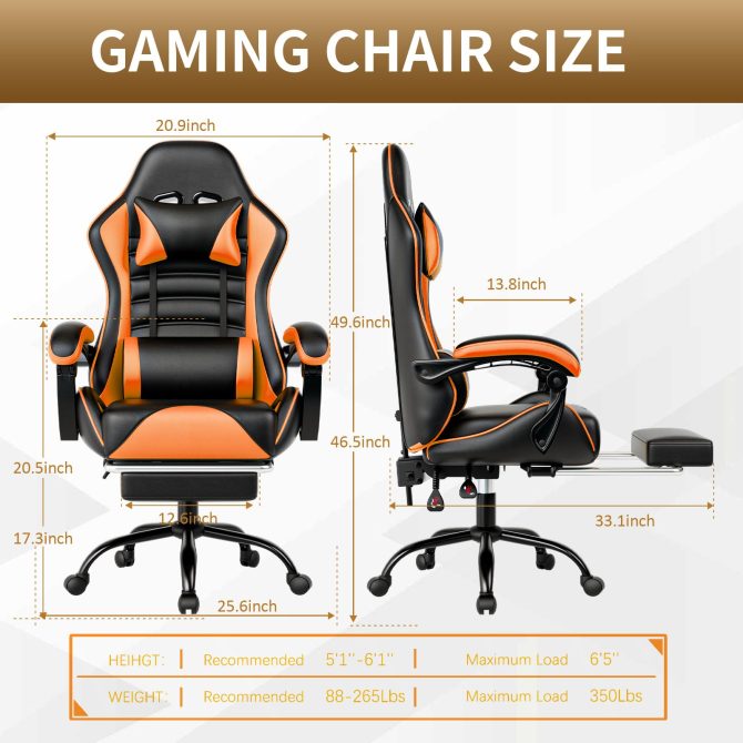 Ergonomic Gaming Chair for Adults, Comfortable Computer Chair for Heavy People, Adjustable Height Office Desk Chair with Wheels, Breathable Leather Video Game Chairs - Image 14