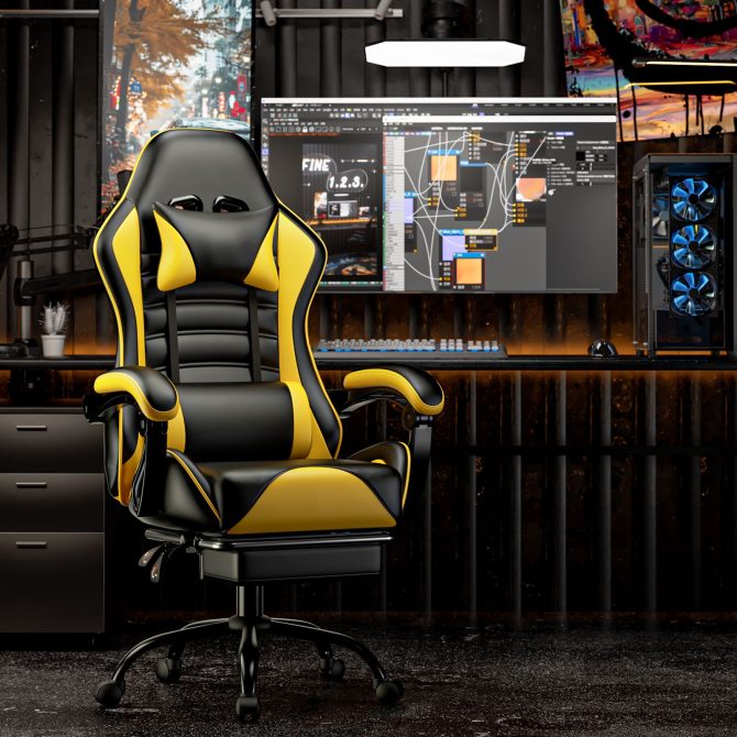 Ergonomic Gaming Chair for Adults, Comfortable Computer Chair for Heavy People, Adjustable Height Office Desk Chair with Wheels, Breathable Leather Video Game Chairs - Image 30