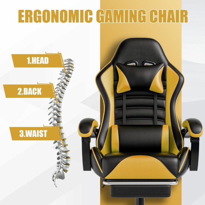 Ergonomic Gaming Chair for Adults, Comfortable Computer Chair for Heavy People, Adjustable Height Office Desk Chair with Wheels, Breathable Leather Video Game Chairs - Image 31