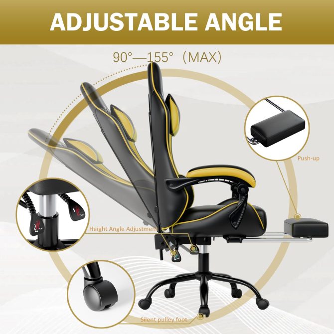 Ergonomic Gaming Chair for Adults, Comfortable Computer Chair for Heavy People, Adjustable Height Office Desk Chair with Wheels, Breathable Leather Video Game Chairs - Image 33