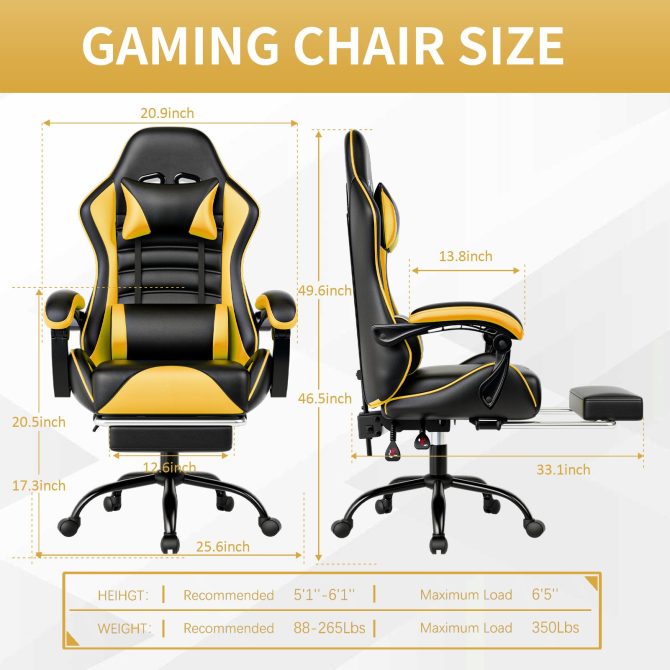 Ergonomic Gaming Chair for Adults, Comfortable Computer Chair for Heavy People, Adjustable Height Office Desk Chair with Wheels, Breathable Leather Video Game Chairs - Image 35