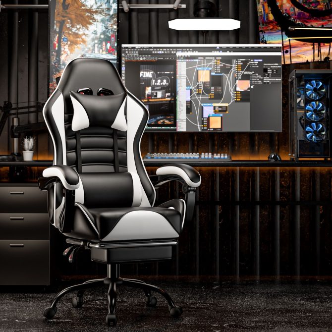 Ergonomic Gaming Chair for Adults, Comfortable Computer Chair for Heavy People, Adjustable Height Office Desk Chair with Wheels, Breathable Leather Video Game Chairs - Image 37