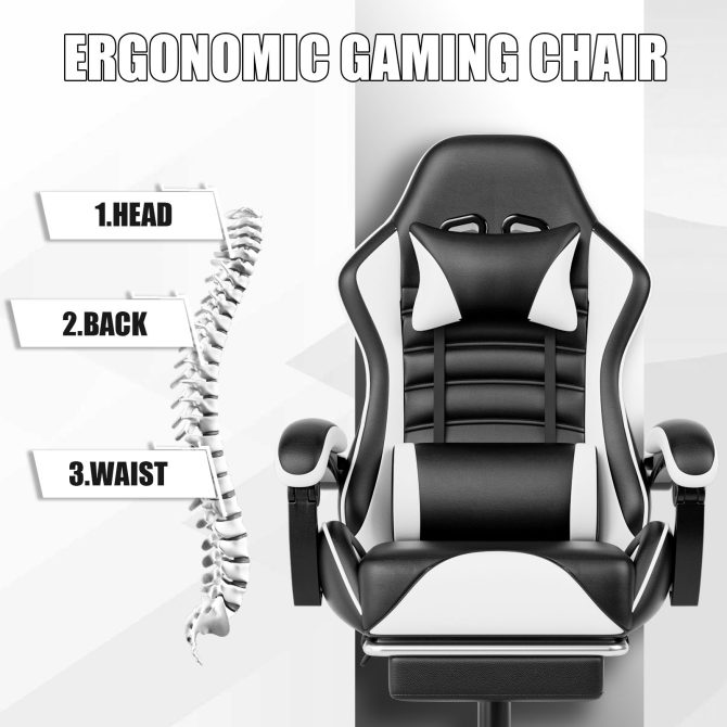 Ergonomic Gaming Chair for Adults, Comfortable Computer Chair for Heavy People, Adjustable Height Office Desk Chair with Wheels, Breathable Leather Video Game Chairs - Image 38