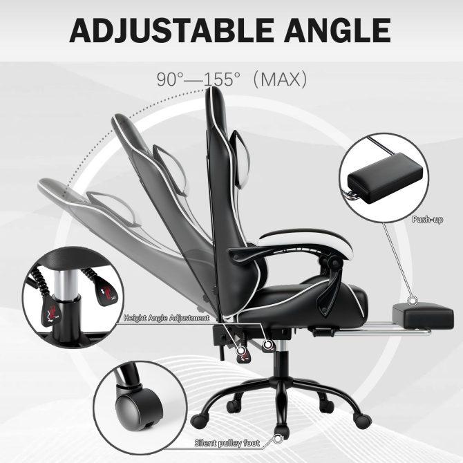 Ergonomic Gaming Chair for Adults, Comfortable Computer Chair for Heavy People, Adjustable Height Office Desk Chair with Wheels, Breathable Leather Video Game Chairs - Image 40