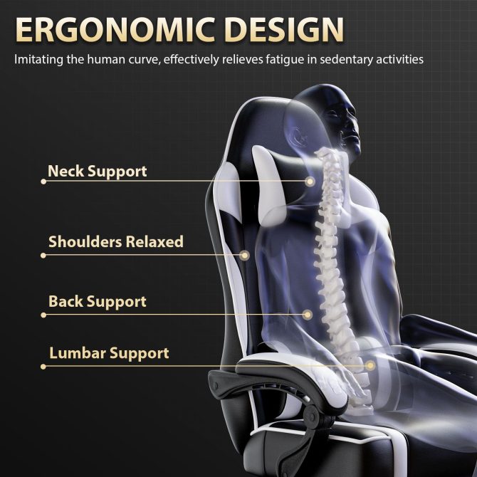 Video Game Chairs for Adults, PU Leather Gaming Chair with Footrest, 360°Swivel Adjustable Lumbar Pillow Gamer Chair, Comfortable Computer Chair for Heavy People - Image 17