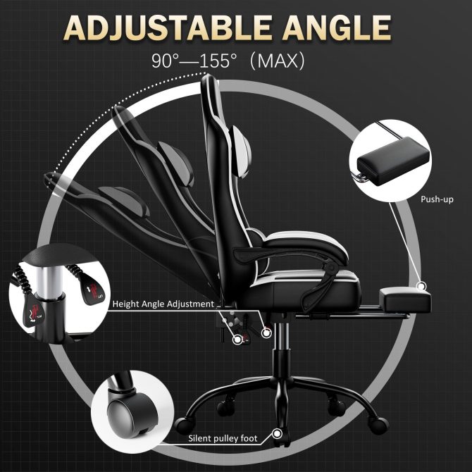 Video Game Chairs for Adults, PU Leather Gaming Chair with Footrest, 360°Swivel Adjustable Lumbar Pillow Gamer Chair, Comfortable Computer Chair for Heavy People - Image 18