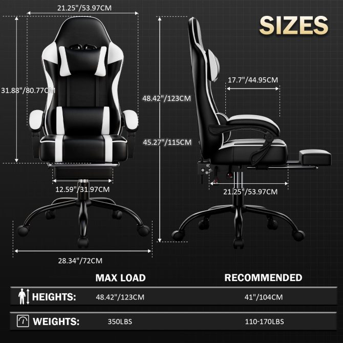 Video Game Chairs for Adults, PU Leather Gaming Chair with Footrest, 360°Swivel Adjustable Lumbar Pillow Gamer Chair, Comfortable Computer Chair for Heavy People - Image 21