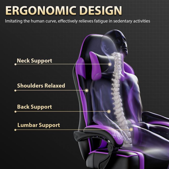 Video Game Chairs for Adults, PU Leather Gaming Chair with Footrest, 360°Swivel Adjustable Lumbar Pillow Gamer Chair, Comfortable Computer Chair for Heavy People - Image 10