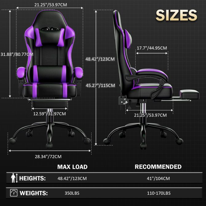 Video Game Chairs for Adults, PU Leather Gaming Chair with Footrest, 360°Swivel Adjustable Lumbar Pillow Gamer Chair, Comfortable Computer Chair for Heavy People - Image 14