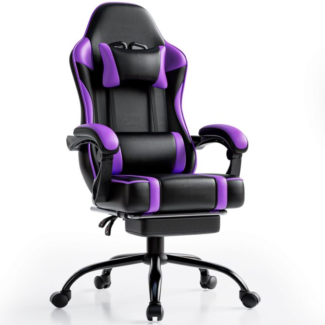 Video Game Chairs for Adults, PU Leather Gaming Chair with Footrest, 360°Swivel Adjustable Lumbar Pillow Gamer Chair, Comfortable Computer Chair for Heavy People - Image 8