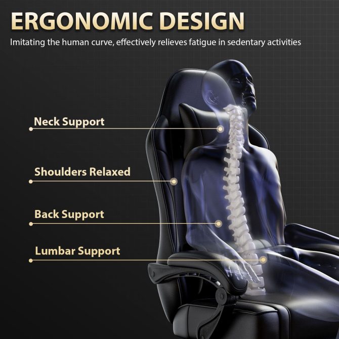Video Game Chairs for Adults, PU Leather Gaming Chair with Footrest, 360°Swivel Adjustable Lumbar Pillow Gamer Chair, Comfortable Computer Chair for Heavy People - Image 38