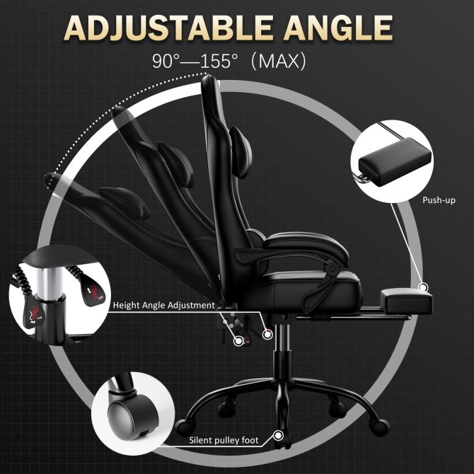 Video Game Chairs for Adults, PU Leather Gaming Chair with Footrest, 360°Swivel Adjustable Lumbar Pillow Gamer Chair, Comfortable Computer Chair for Heavy People - Image 39