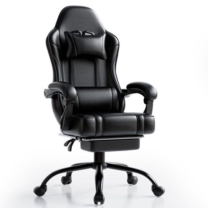 Video Game Chairs for Adults, PU Leather Gaming Chair with Footrest, 360°Swivel Adjustable Lumbar Pillow Gamer Chair, Comfortable Computer Chair for Heavy People - Image 36