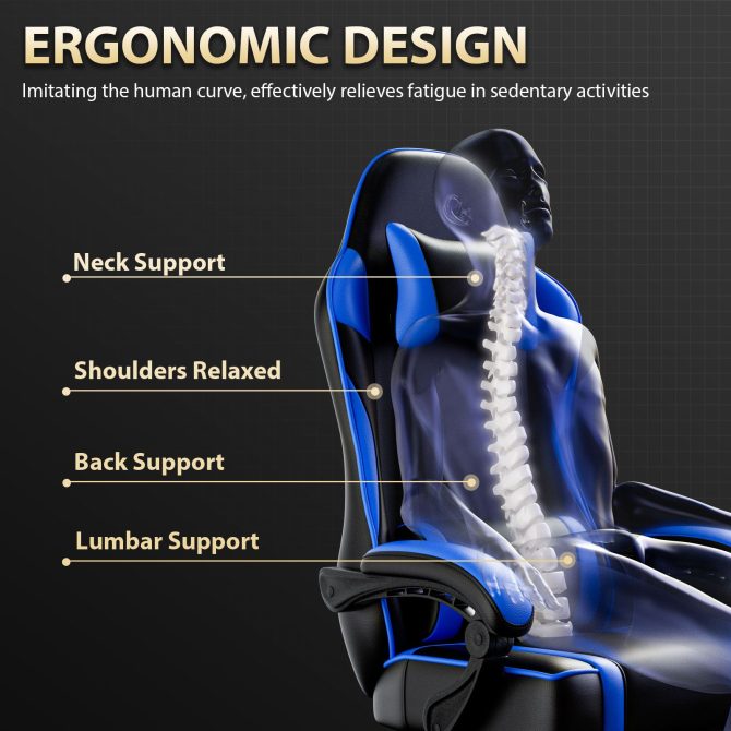 Video Game Chairs for Adults, PU Leather Gaming Chair with Footrest, 360°Swivel Adjustable Lumbar Pillow Gamer Chair, Comfortable Computer Chair for Heavy People - Image 31