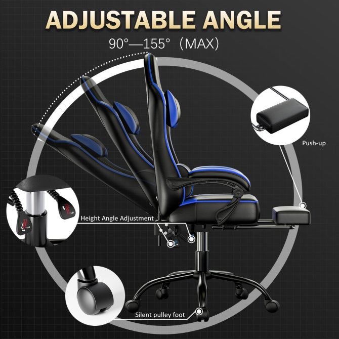 Video Game Chairs for Adults, PU Leather Gaming Chair with Footrest, 360°Swivel Adjustable Lumbar Pillow Gamer Chair, Comfortable Computer Chair for Heavy People - Image 32