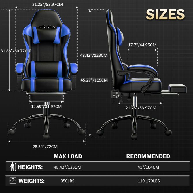 Video Game Chairs for Adults, PU Leather Gaming Chair with Footrest, 360°Swivel Adjustable Lumbar Pillow Gamer Chair, Comfortable Computer Chair for Heavy People - Image 35