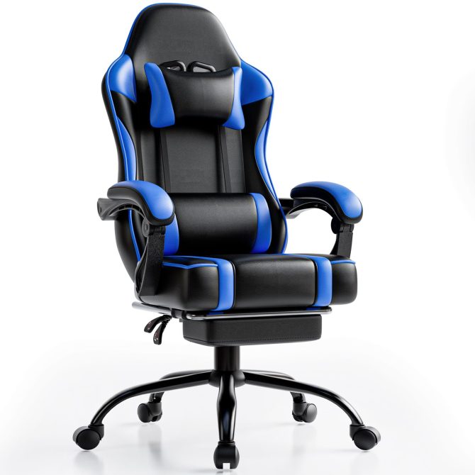 Video Game Chairs for Adults, PU Leather Gaming Chair with Footrest, 360°Swivel Adjustable Lumbar Pillow Gamer Chair, Comfortable Computer Chair for Heavy People - Image 29
