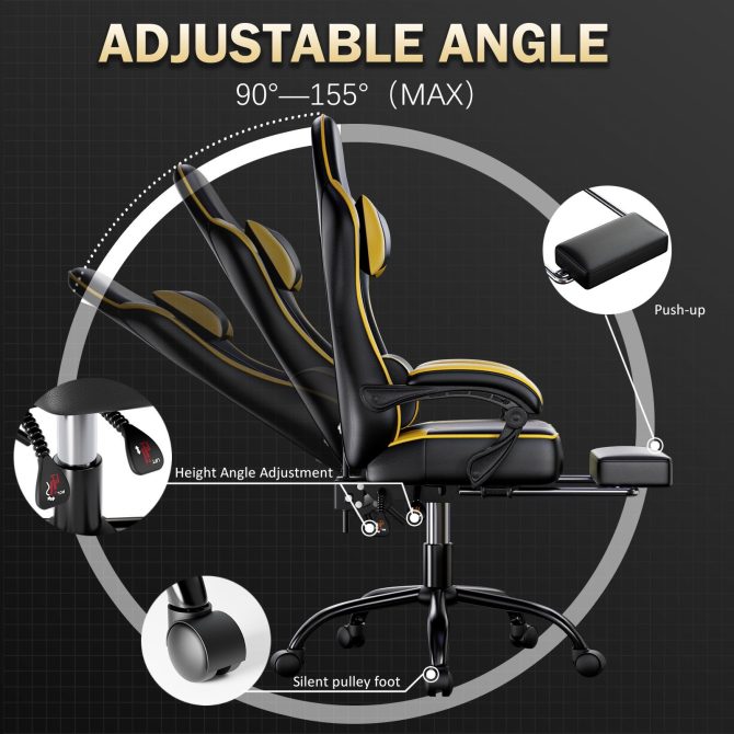 Video Game Chairs for Adults, PU Leather Gaming Chair with Footrest, 360°Swivel Adjustable Lumbar Pillow Gamer Chair, Comfortable Computer Chair for Heavy People - Image 25