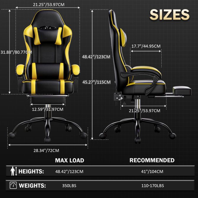 Video Game Chairs for Adults, PU Leather Gaming Chair with Footrest, 360°Swivel Adjustable Lumbar Pillow Gamer Chair, Comfortable Computer Chair for Heavy People - Image 28
