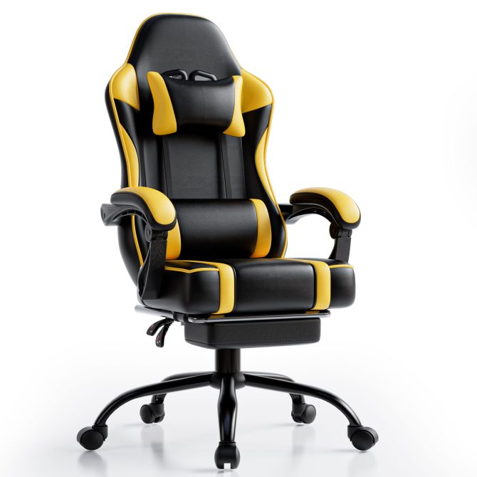 Video Game Chairs for Adults, PU Leather Gaming Chair with Footrest, 360°Swivel Adjustable Lumbar Pillow Gamer Chair, Comfortable Computer Chair for Heavy People - Image 22