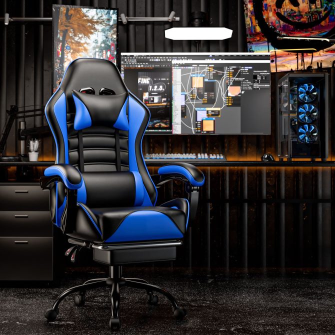 Ergonomic Gaming Chair for Adults, Comfortable Computer Chair for Heavy People, Adjustable Height Office Desk Chair with Wheels, Breathable Leather Video Game Chairs - Image 44