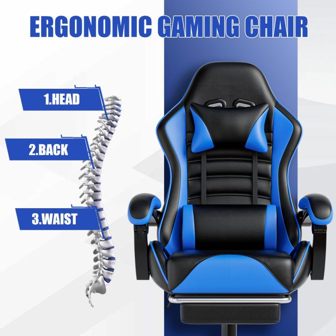 Ergonomic Gaming Chair for Adults, Comfortable Computer Chair for Heavy People, Adjustable Height Office Desk Chair with Wheels, Breathable Leather Video Game Chairs - Image 45