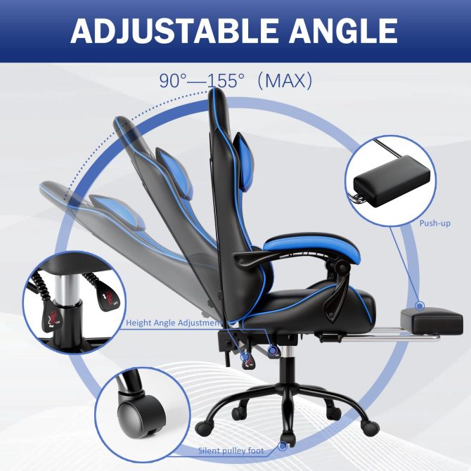 Ergonomic Gaming Chair for Adults, Comfortable Computer Chair for Heavy People, Adjustable Height Office Desk Chair with Wheels, Breathable Leather Video Game Chairs - Image 47
