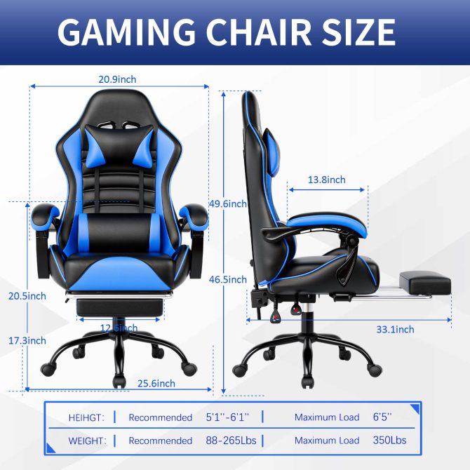 Ergonomic Gaming Chair for Adults, Comfortable Computer Chair for Heavy People, Adjustable Height Office Desk Chair with Wheels, Breathable Leather Video Game Chairs - Image 49