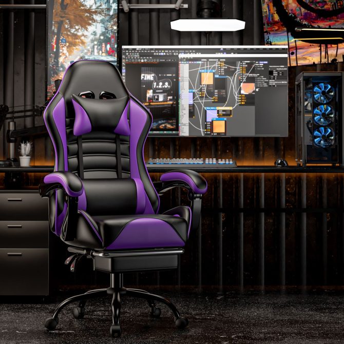 Ergonomic Gaming Chair for Adults, Comfortable Computer Chair for Heavy People, Adjustable Height Office Desk Chair with Wheels, Breathable Leather Video Game Chairs - Image 2