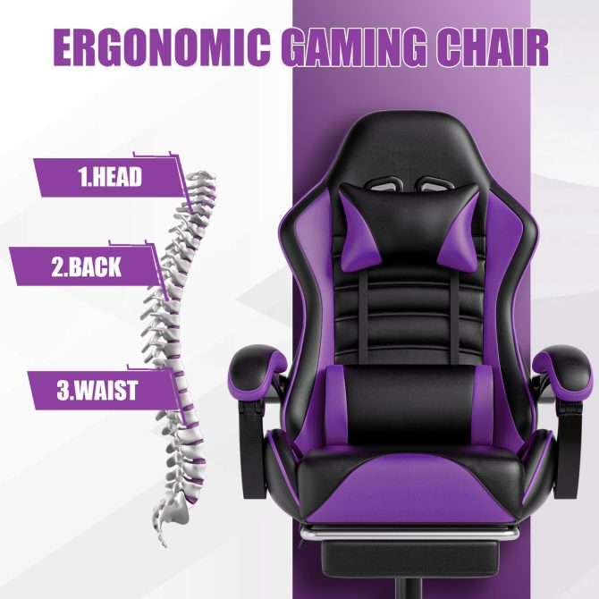 Ergonomic Gaming Chair for Adults, Comfortable Computer Chair for Heavy People, Adjustable Height Office Desk Chair with Wheels, Breathable Leather Video Game Chairs - Image 3