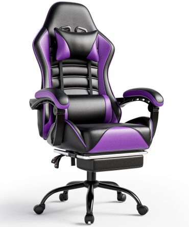 Ergonomic Gaming Chair for Adults, Comfortable Computer Chair for Heavy People, Adjustable Height Office Desk Chair with Wheels, Breathable Leather Video Game Chairs