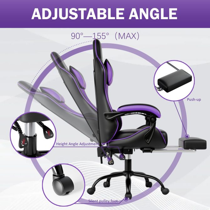 Ergonomic Gaming Chair for Adults, Comfortable Computer Chair for Heavy People, Adjustable Height Office Desk Chair with Wheels, Breathable Leather Video Game Chairs - Image 5