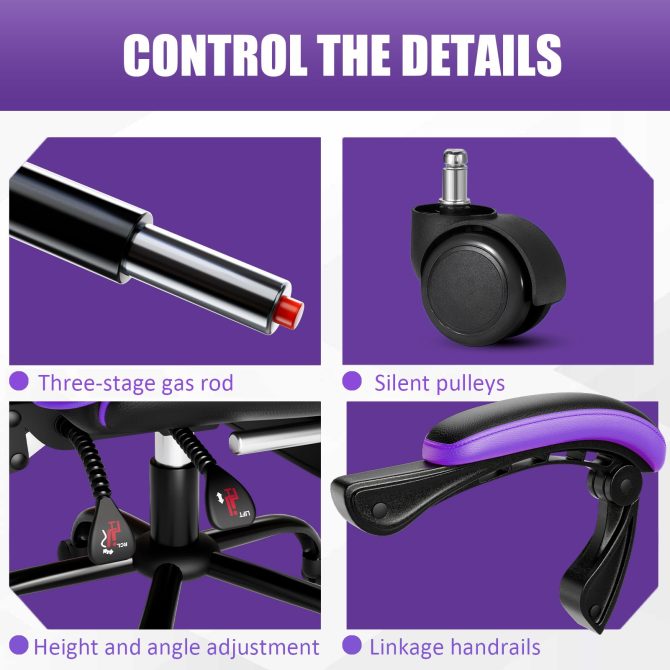 Ergonomic Gaming Chair for Adults, Comfortable Computer Chair for Heavy People, Adjustable Height Office Desk Chair with Wheels, Breathable Leather Video Game Chairs - Image 6