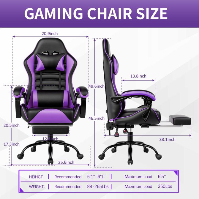 Ergonomic Gaming Chair for Adults, Comfortable Computer Chair for Heavy People, Adjustable Height Office Desk Chair with Wheels, Breathable Leather Video Game Chairs - Image 7