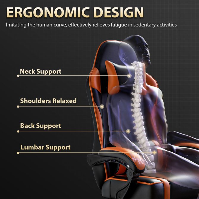 Video Game Chairs for Adults, PU Leather Gaming Chair with Footrest, 360°Swivel Adjustable Lumbar Pillow Gamer Chair, Comfortable Computer Chair for Heavy People - Image 2